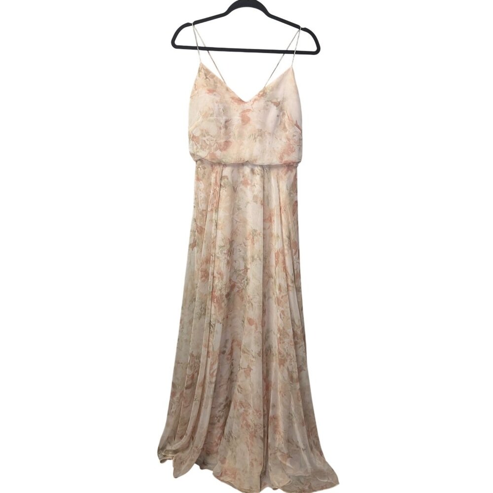 Jenny Yoo Collection Floral Chiffon Maxi Dress Spaghetti Strap Blush Size 8